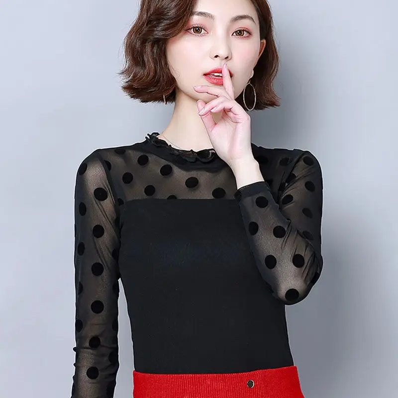 Clothing Mesh Plain Tshirt with Print Top for Women Slim Sexy 2024 Graphic Woman T-shirt Lace Turtleneck Y 2k Harajuku 2000s Tee