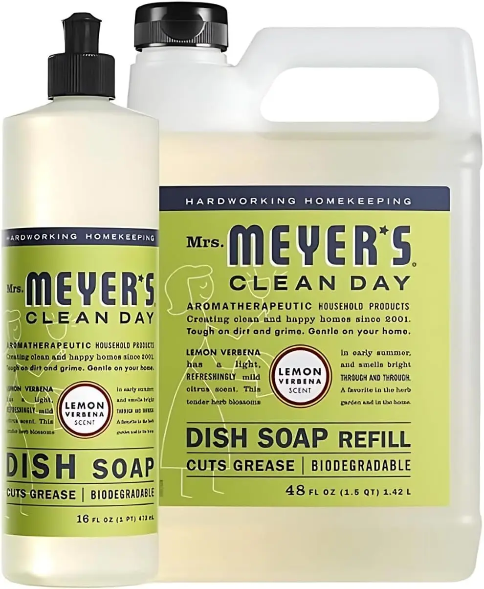 

Lemon Verbena Dish Soap with Refill, Eco-Friendly Cleaner for Kitchen Sinks and Dishes