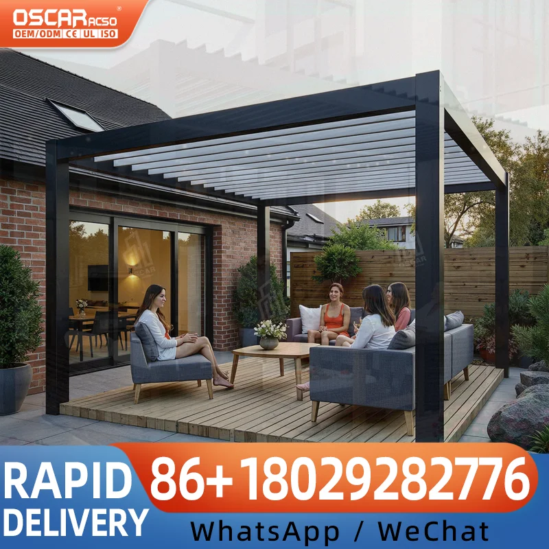 Full Cassette Awning with Remote Control LED Lighting UV Protection Rain Canopy for Villa Balcony Patio pergola