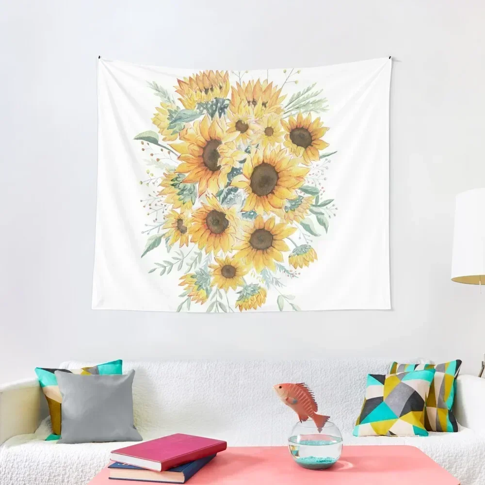 Loose Watercolor Sunflowers Tapestry For Bedroom Wall Decorations Wall Art House Decorations Tapestry