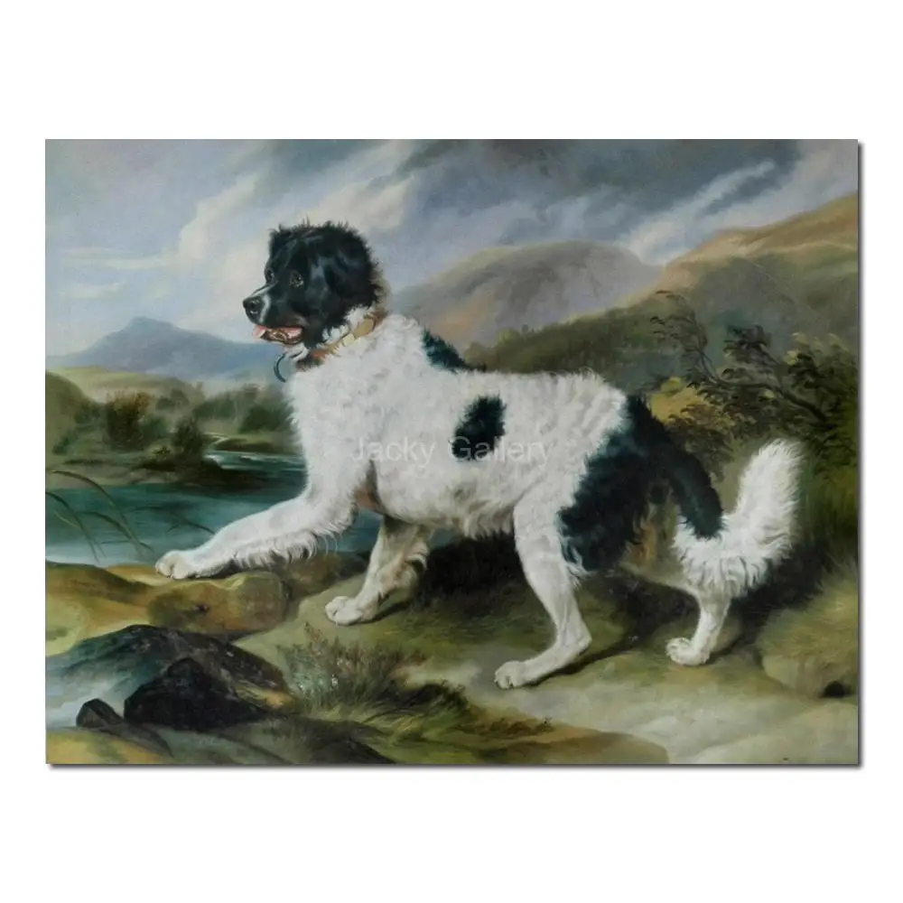 

Hand Painted Animal Oil Painting Edwin Henry Landseer Lion A Newfoundland Dog Art Picture on Canvas for Kitchen Wall Decor