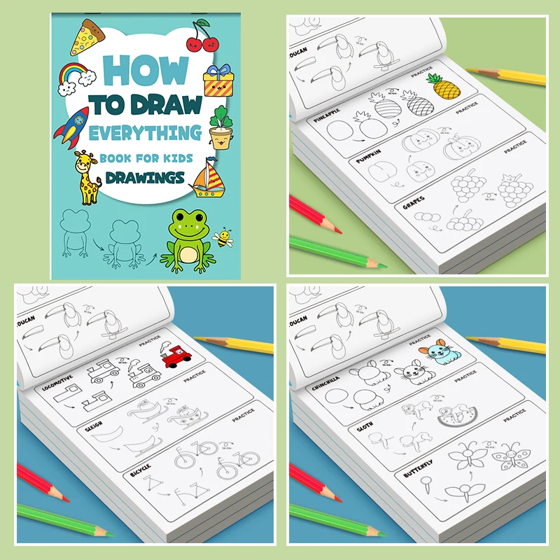 How to Draw Children's Step by Step Zeichenbuch Zero Basic Sketching Tutorial Multi Theme Einfach zu bedienendes lustiges Zeichenarbeitsbuch