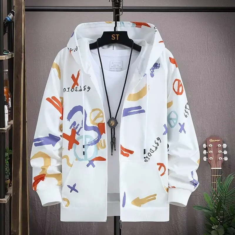 2026 New Men's Zip Hoodies Hip Hop Graffiti Oversized Sweatshirt Graphic Hoodies Harajuku Streetwear Pullover Men's Clothing
