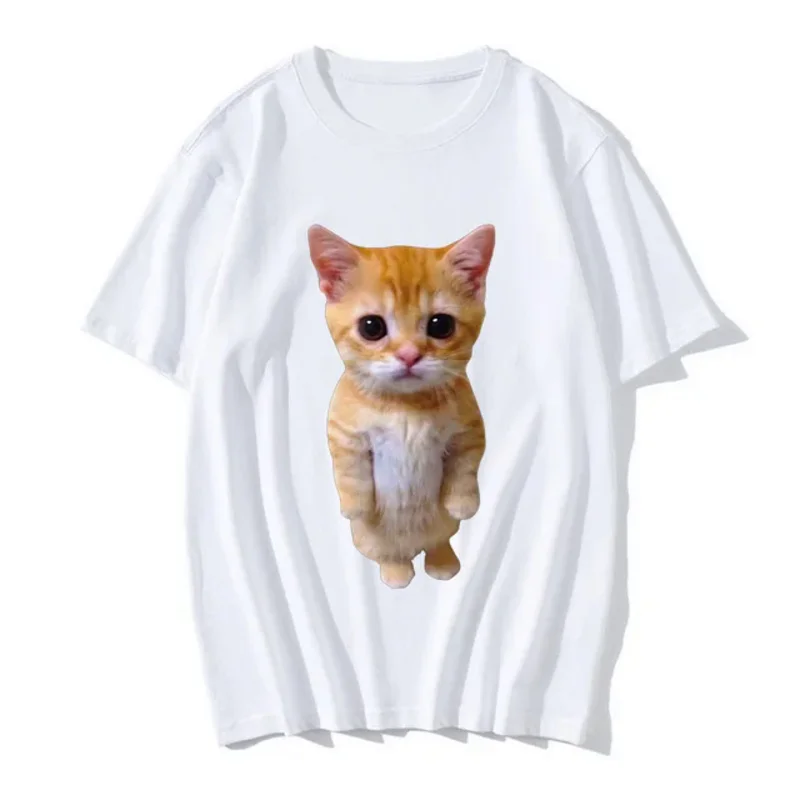 女性のための綿のTシャツ,猫のプリントが施されたカジュアルな服,楽しい,夏のファッション,ベストセラー,2024, 01336