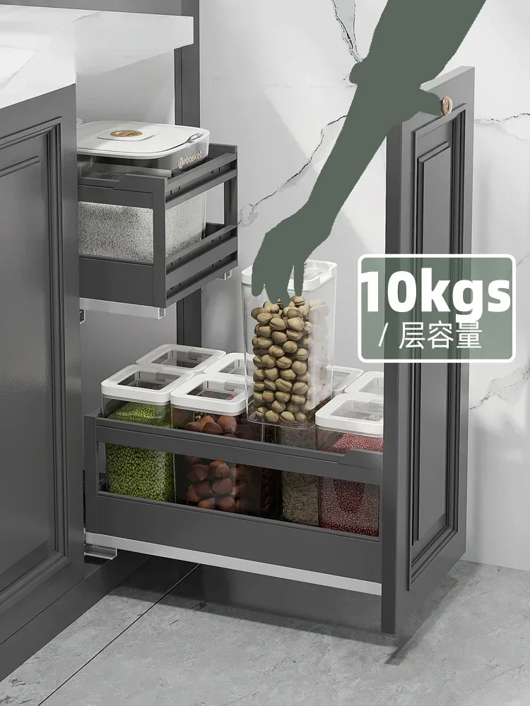 

Hot sales Rice cabinet drawer style rice box face box aluminum alloy push-pull dry grain storage basket