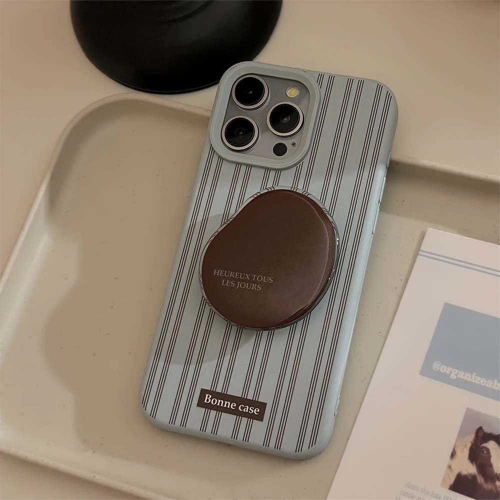 Simple Stripes Soft Phone Case For Apple iPhone 16 Pro 14 12 13 15 Pro Max Cover with Stand Holder Silicone Cute Cases For 15Pro