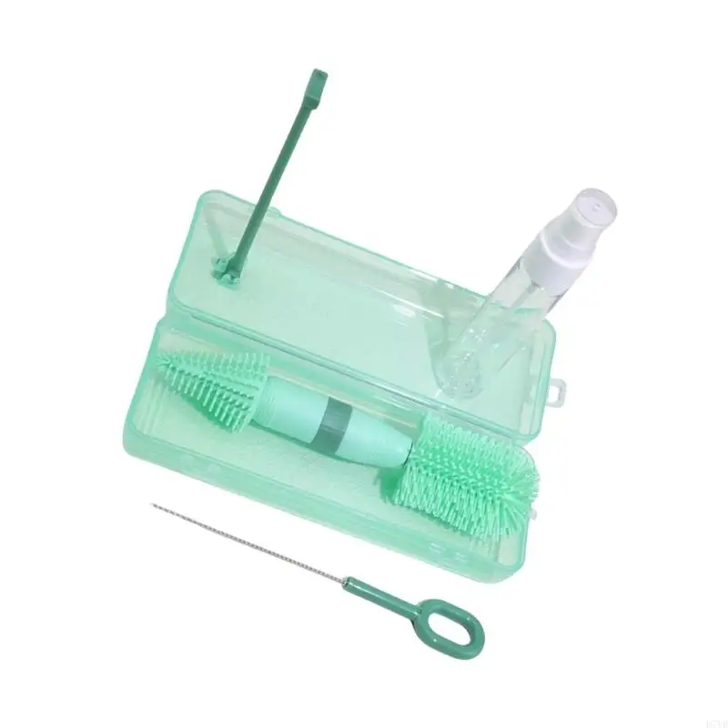 D7YD Set lavabiberon portatile, ciuccio e spazzola per biberon, spazzola per cannuccia, scatola stoccaggio per drenaggio