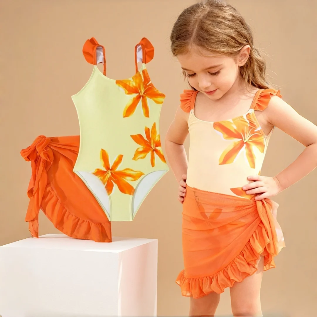 

Желтый детский цельный купальник с цветочным принтом, купальник для девочек, одежда для пляжа и бассейна, одежда для девочек-подростков, купальный костюм для девочек