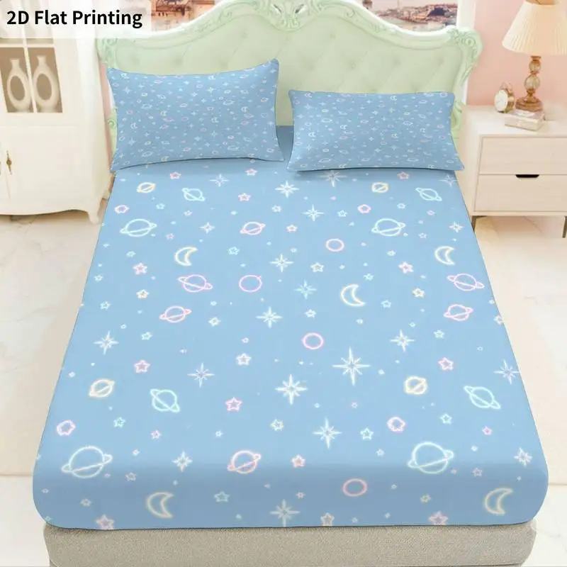 3Pcs Spacecelestial Fitted Sheet Three Piece Set (1*Fitted Sheet + 2*Pillowcases, Coreless), Bedding Set