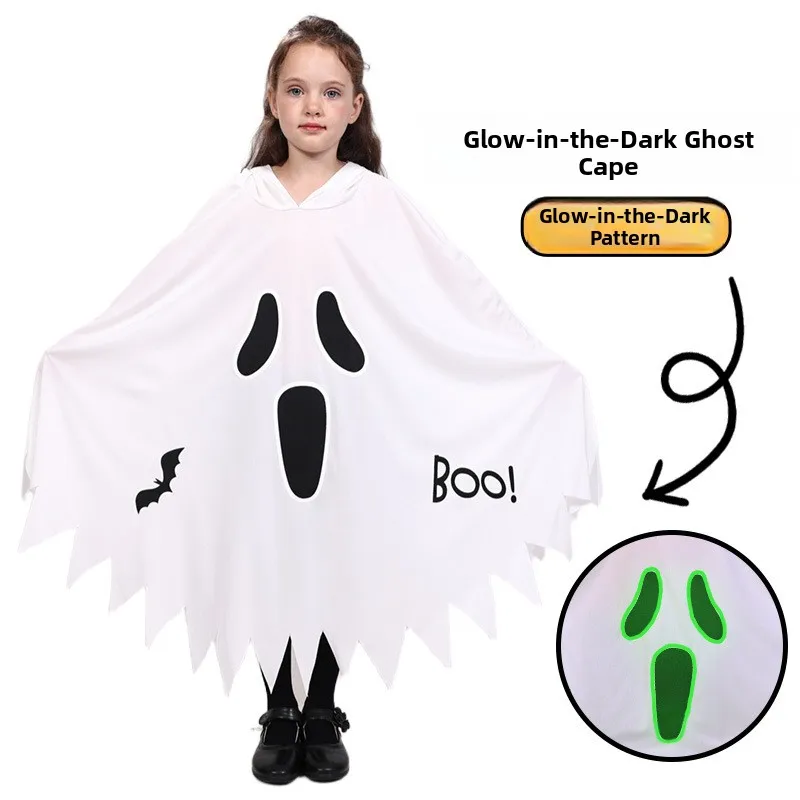 

loween Glow-in-the-k White Skeleton Face Robe Cape Par Ghost Performance Clothes Women's Traditional Chinese Costume