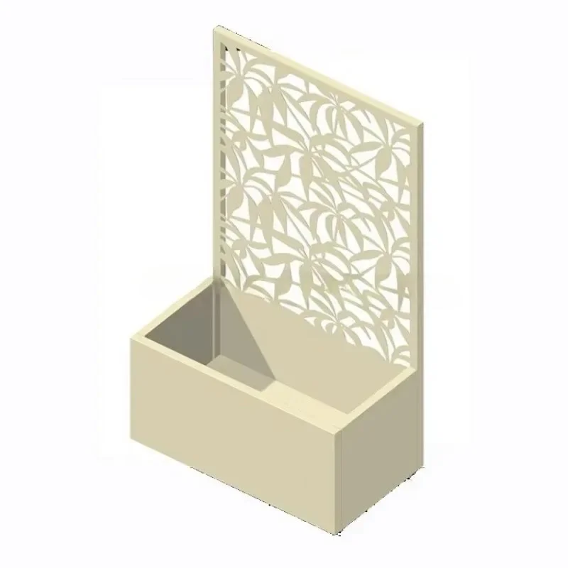 

【2026】Outdoor Decor Cut Metal Privacy Screen with Flower Pot Box and Plaid Garden Decorations for Home Decor