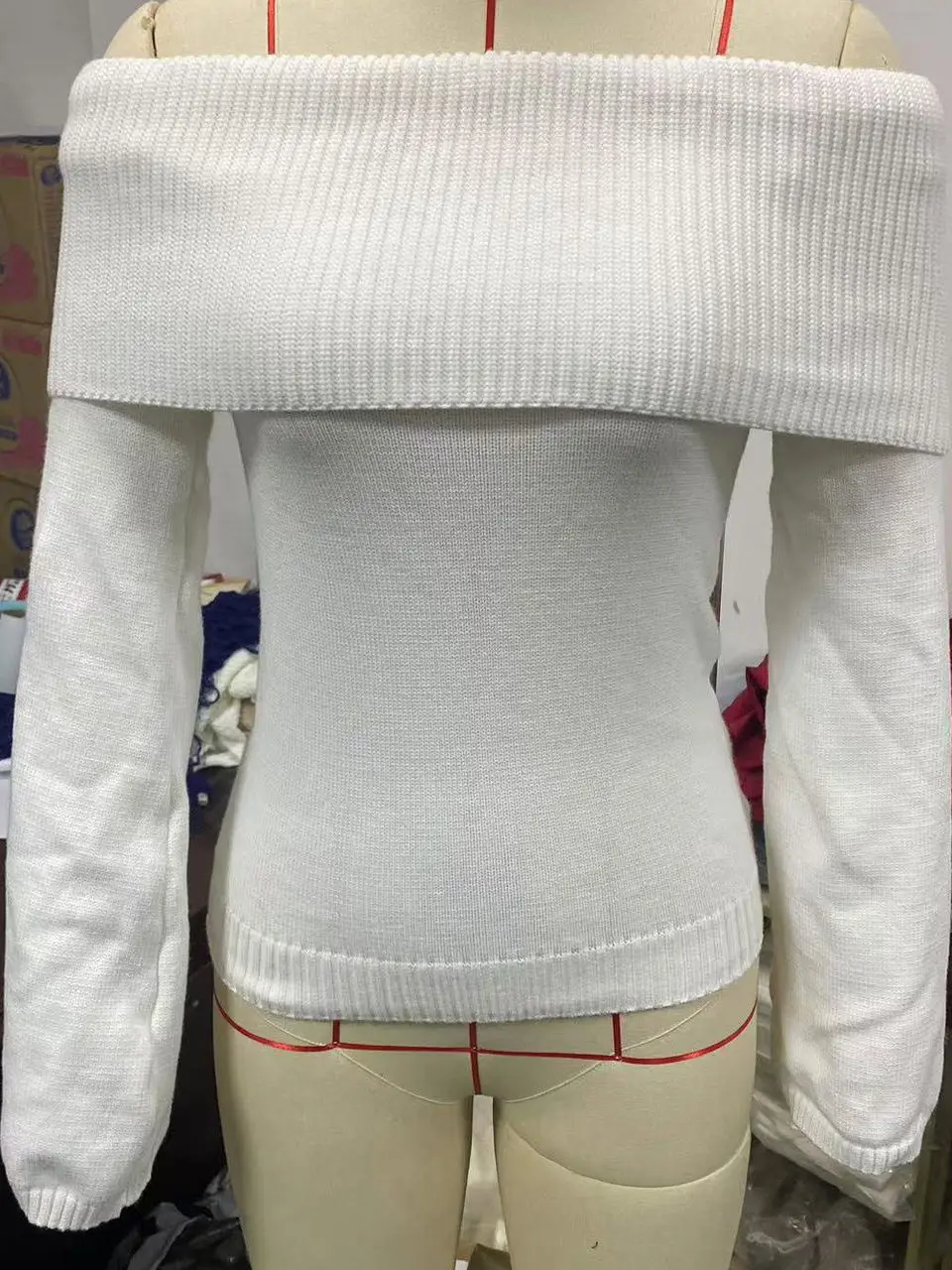 Suéter de Punto de Un Solo Hombro, Estilo Urbano, Manga Farol, Espalda Descubierta, Manga Larga, Largo Regular, Color Puro