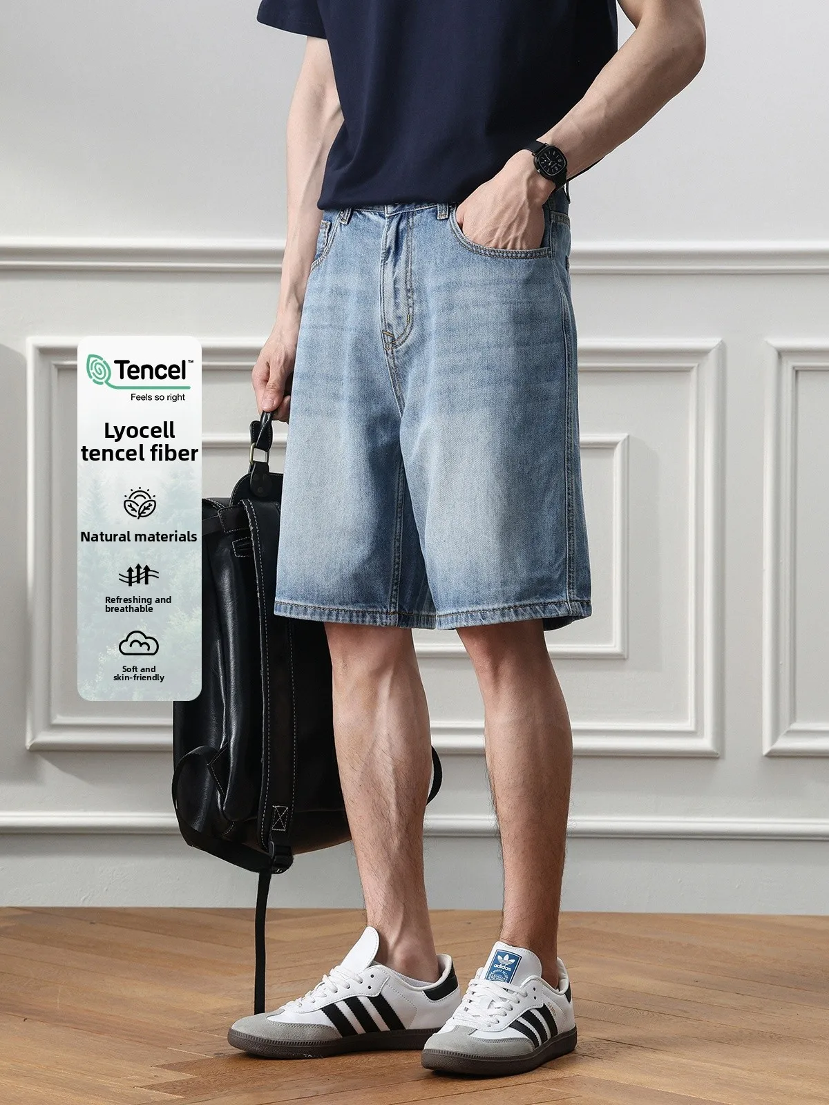 

Men's Summer New Sle Loose Straight Leg Casual Cotton Denim orts Tianli American Trend Brand Five-Point Pants