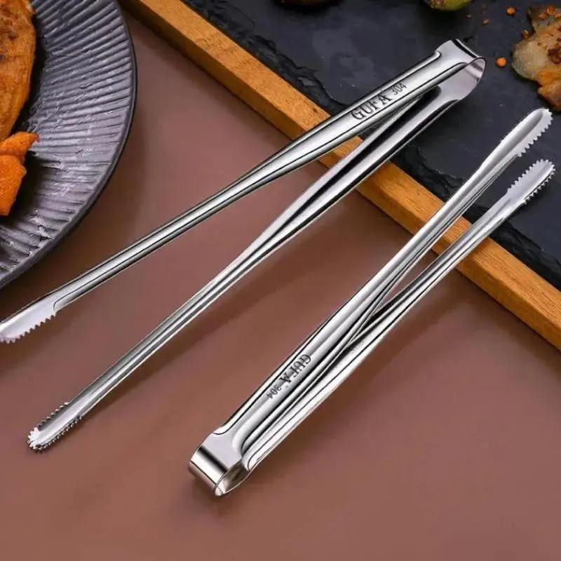 Practical 304 Steel Cooking Tongs Korean Barbecue Design Food Gripper Steak Pasta Serving Clip Home Outdoor BBQ Kitchen Tools