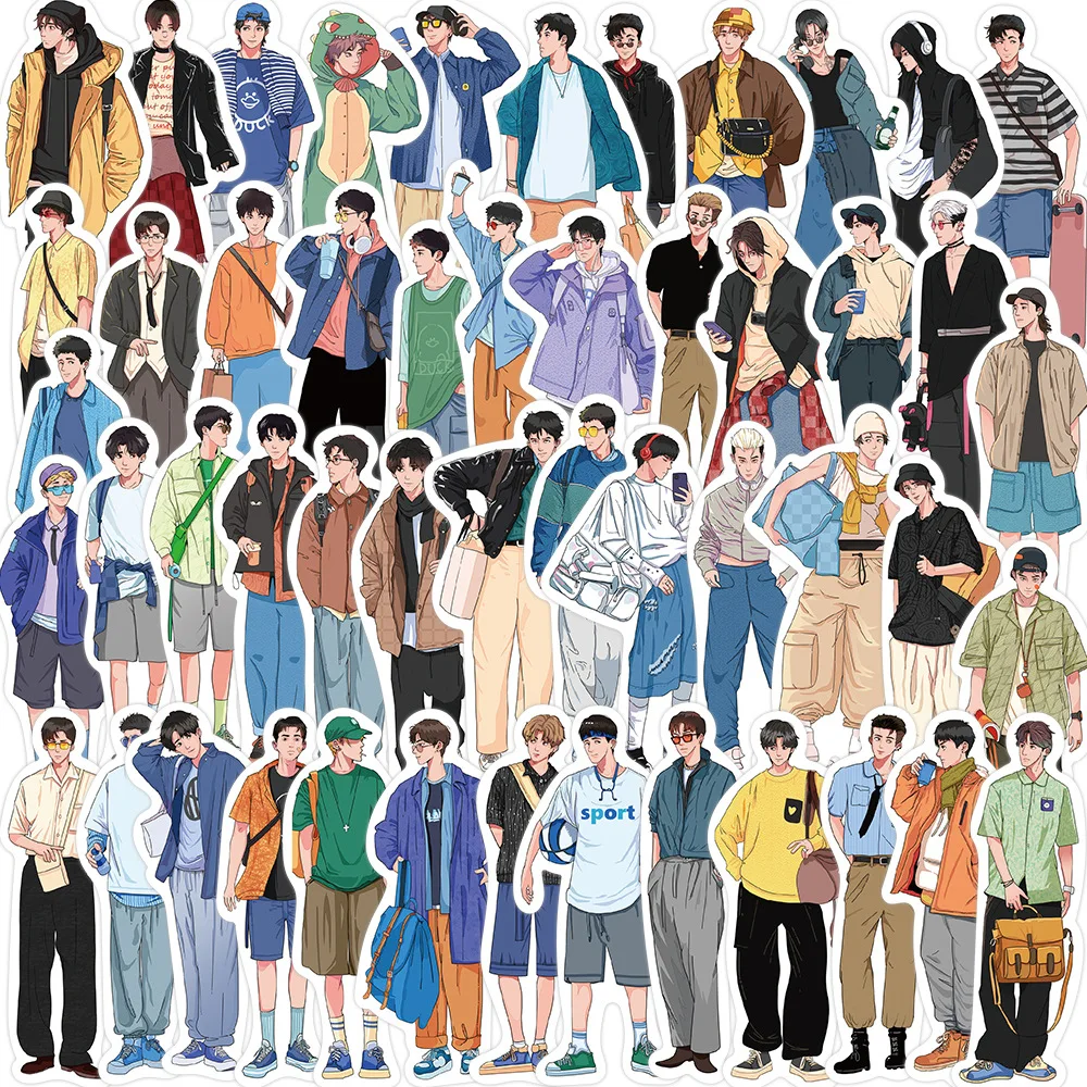 1 pack of 50pcs casual boyfriend pattern stickers Multi purpose decorative stationery notebook stickers