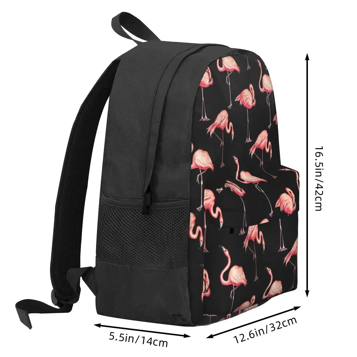 Sacs à dos noirs à motif flamant rose pour enfants, cartable pour garçons et filles, sacs d'école pour enfants, sac à dos de dessin animé pour enfants, sac à dos de voyage, sac initié