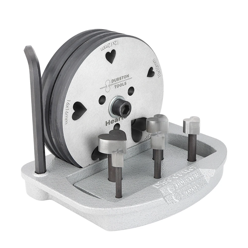 Durston 5pc Heart Disc Cutter Set 5 Sizes (10-25mm) Jewelry Heart Shape Metal Punch Set for Silver/Copper Includes Tray & Pad