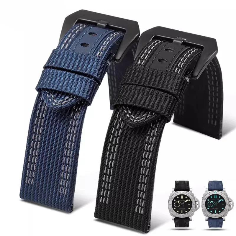 22mm 24mm 26mm Nylon Watch Strap Leather Bottom Watchband For Panerai PAM441 PAM111 PAM0098 Watches Band Thick Canvas Bracelet