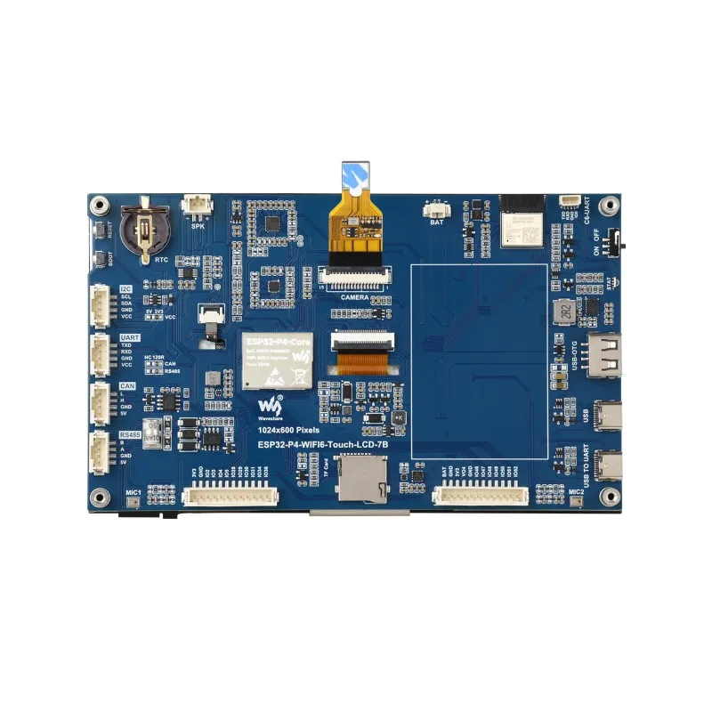ESP32-P4-WIFI6 7-дюймовая 5-точечная макетная плата сенсорного дисплея, на базе ESP32-P4 и ESP32-C6, 1024 × 600, опционально для камеры OV5647