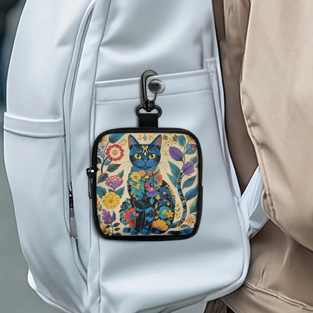 جديد محفظة نسائية للعملات المعدنية القط طباعة خفيفة الوزن سماعة حقيبة المحمولة سحاب عازل للماء حقيبة التخزين هدية الأصدقاء