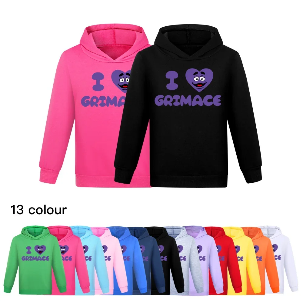 2023 New Grimace Shake Sports Hoodies Pullover Girls Fashion Sweatshirt Autumn and Spring Clothing Boys Jogging Anime Top 2-16Y