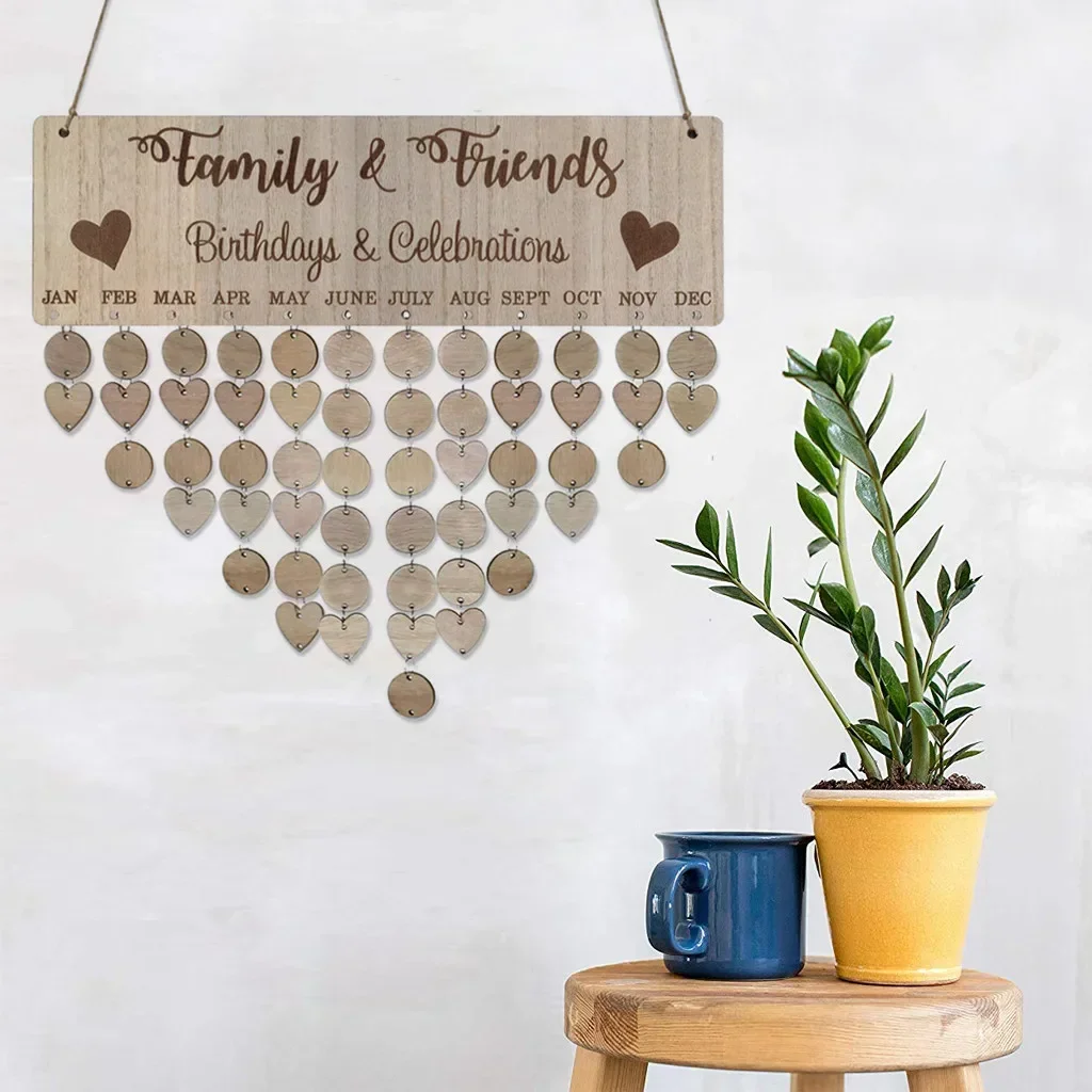 DIY Wall Calendar Birthday Printed Reminder Wooden Board with Tags Special Dates Reminder Home HANGing Decoration