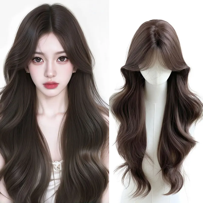 

Brown Long Wavy Wigs For Women 24 Inch Body Wave Middle Part Natural Looking Synthetic Ready to Wear Wig for Daily Party Use