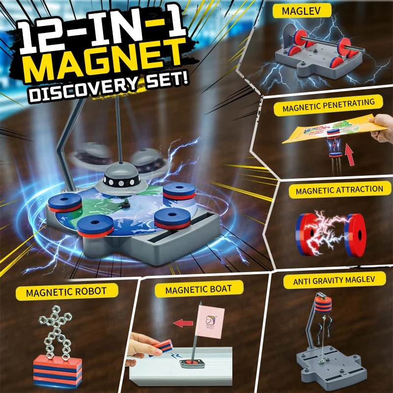 12‑in‑1 Magnetic Physics Experiment Kit, Kids STEM Educational Magnet Toy Set, Hands‑On Science Exploration Toy for Boys Girls