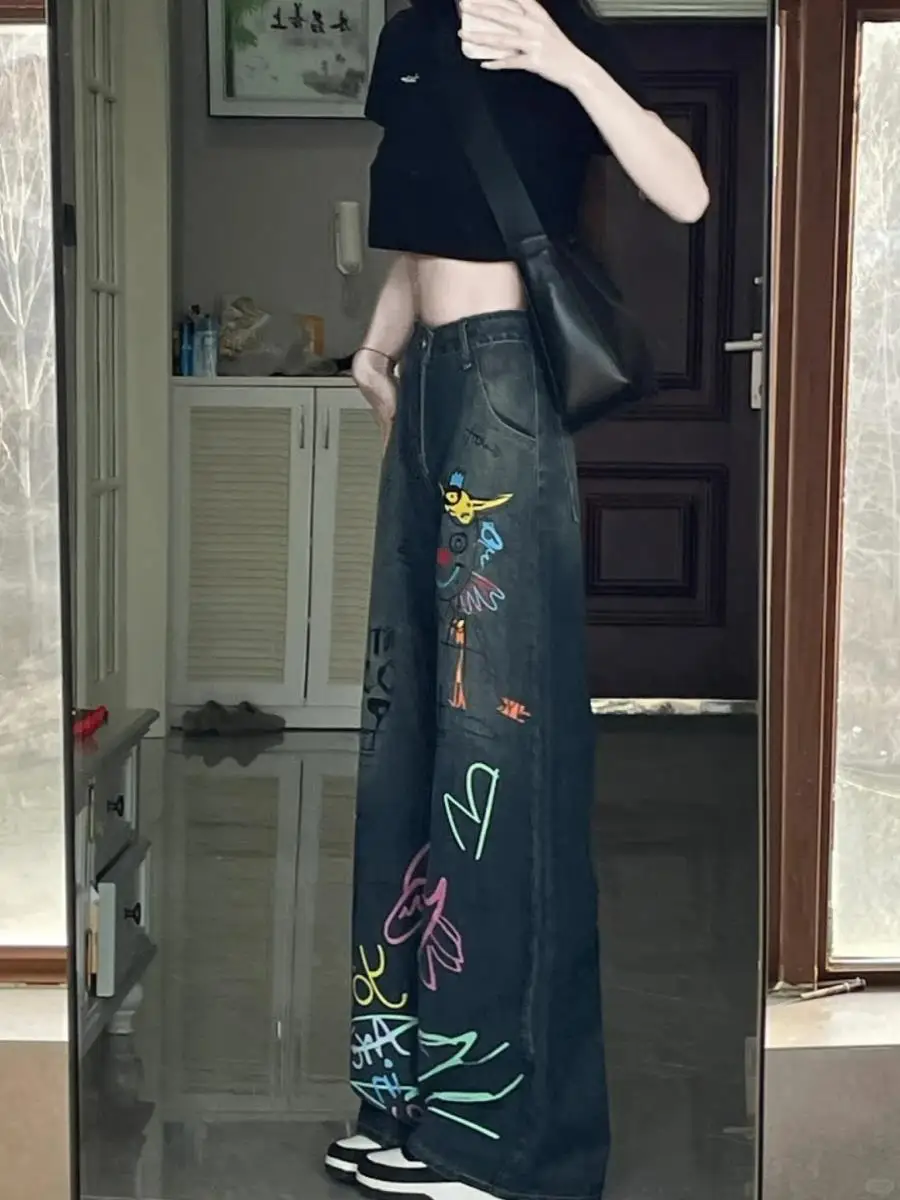 

Американские джинсы прямого кроя в стиле ретро, свободные широкие брюки, повседневные молодежные модные брюки на все сезоны