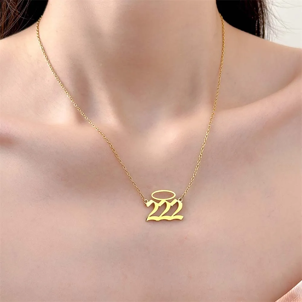 Fashion Angel Number Simple Stainless Steel 2 Rupees Items Necklace For Women Men Blessing  Jewelry Gift