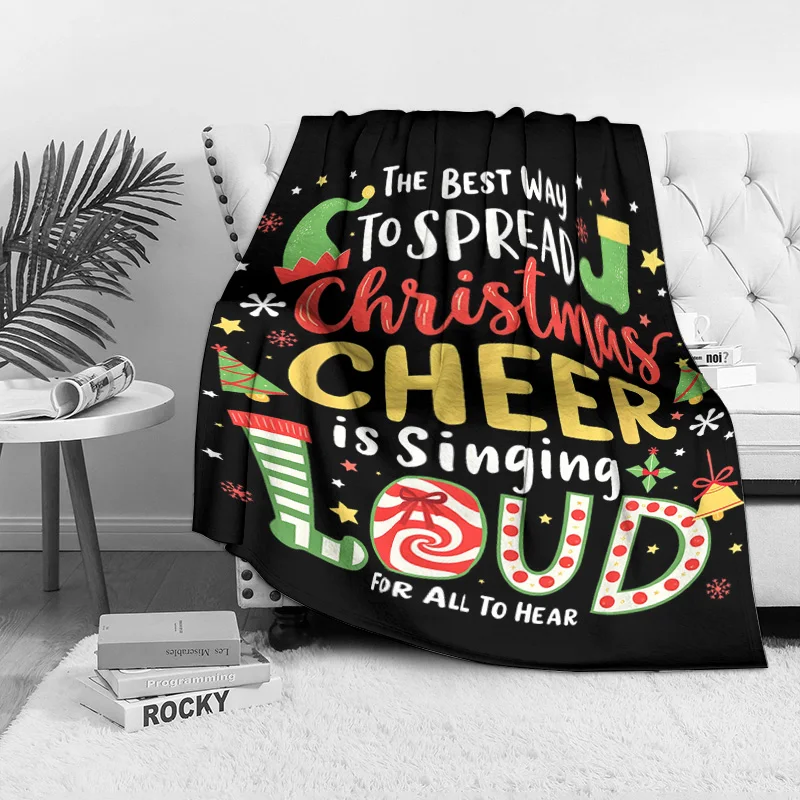 Christmas Song Lyric Fleece Blanket, Spread Cheer Singing Loud Quote, Music Themed Holiday Throw for Festive Sofa Decor