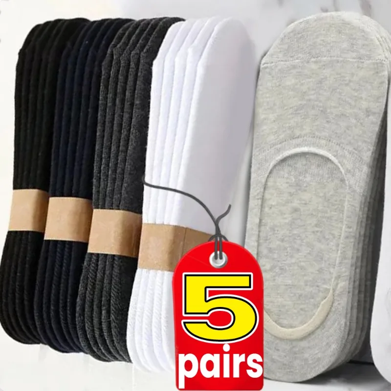 

5pairs Men Cotton Boat Socks Summer Autumn Non-slip Silicone Invisible Breathable Short Socks Male Ankle Slippers Sports Socks