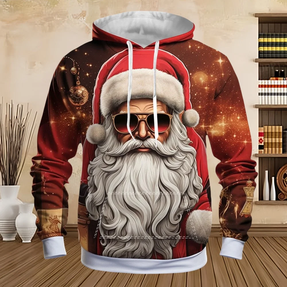 Kerst Heren Sweatshirt Grappig 3D Patroon Print Mode Feest Comfort Kangoeroezak Trui Heren Hoodies Herfstkleding