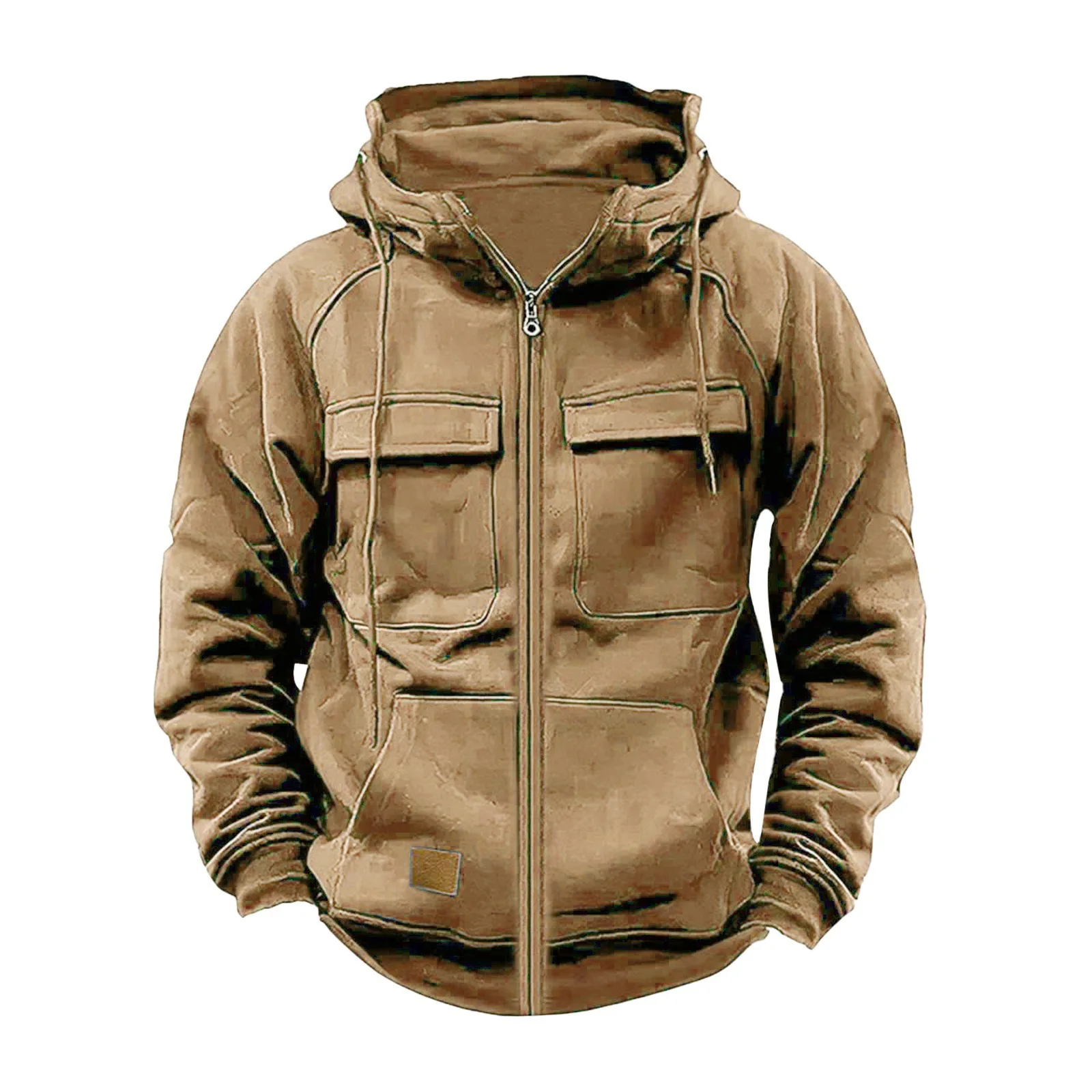 Autumn and Winter New Men's Hooded Solid Color European and American Retro Loose Multi-pocket Zi