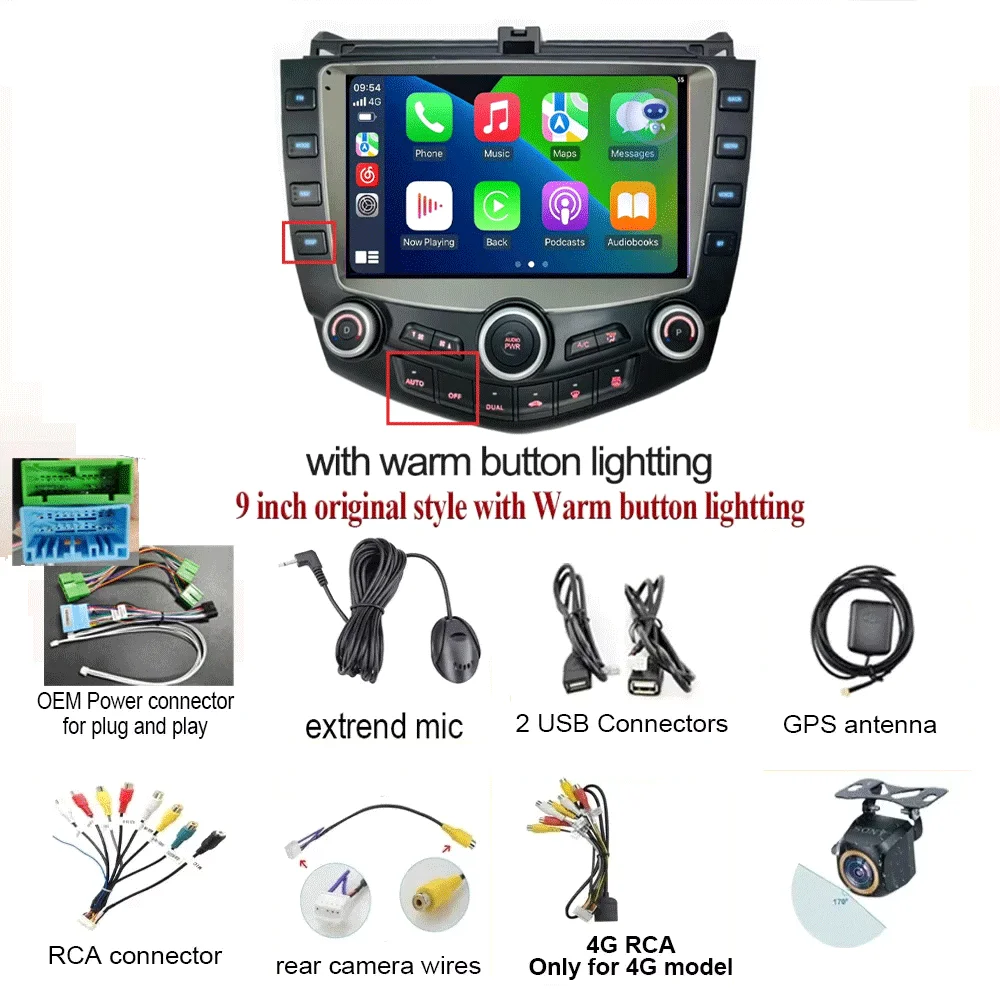 Android 16 Car Radio For Honda Accord 7 2003 - 2007 2 din Multimedia Player 4G WIFI GPS Carplay Head Unit Auto Stereo
