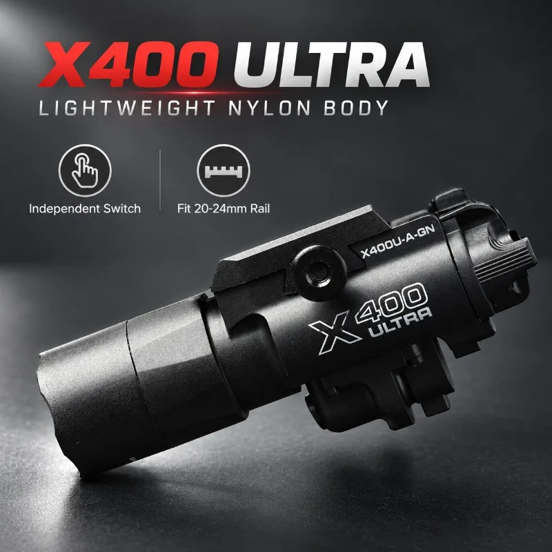 X400 Ultra Nylon Hobby Decor Flashlight, Under‑mount Light Ornament with Individual Switch for 20‑24mm Guide Rail