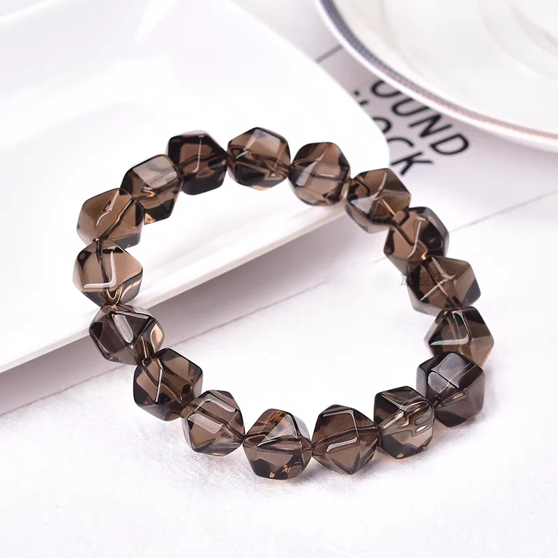 

Natural Brown Smoky Quartz Crystal Stretch Bracelet Faceted Oval Beads Women Men Big Size 12x10mm Smoky Quartz Rare AAAAAA