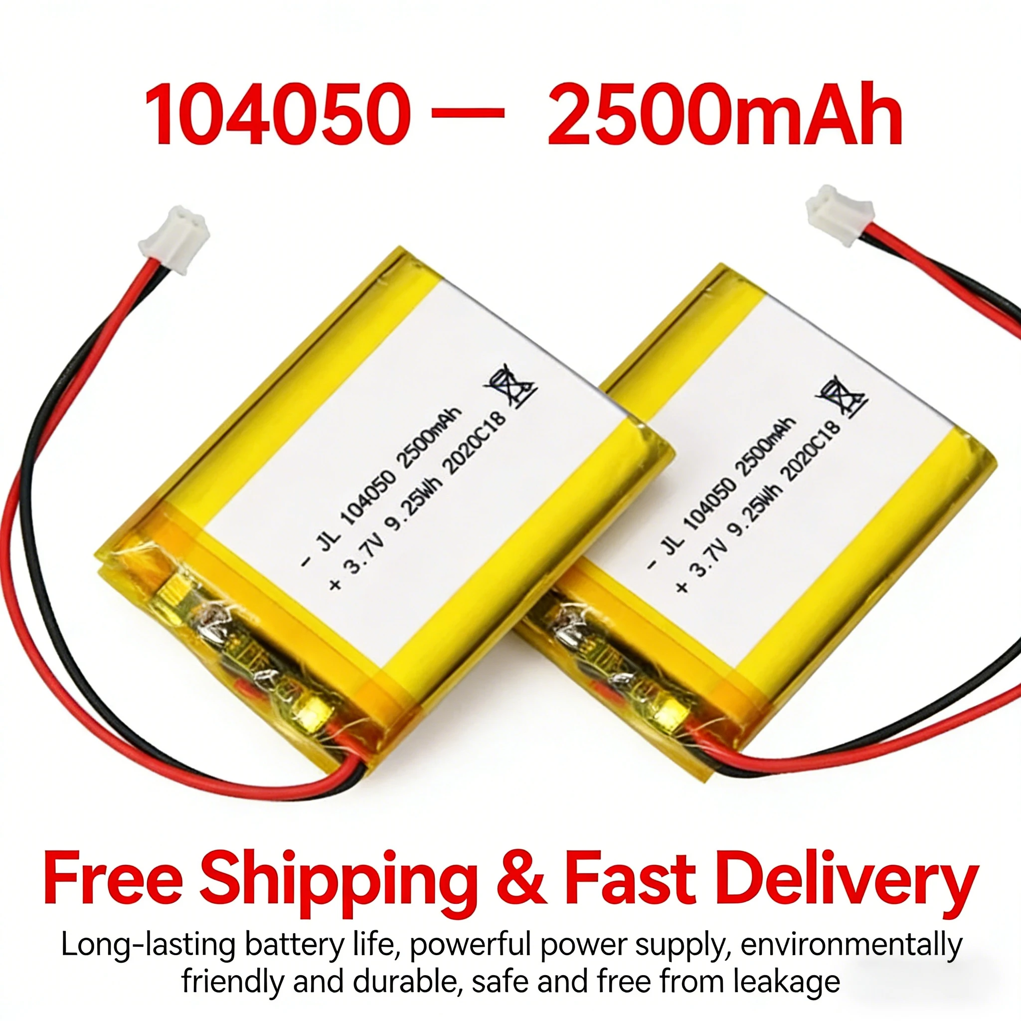 

Литий-полимерный аккумулятор 104050 3.7V 2500mAh высокой емкости, перезаряжаемая литиевая батарея для GPS-трекеров, видеорегистраторов, MP3/MP4-плееров, автомобильных видеорегистраторов