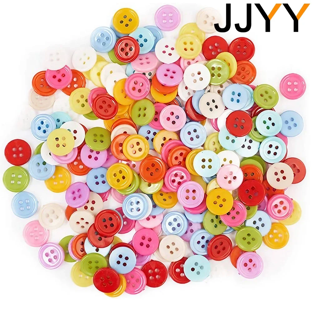 JJYY 200pcs 2-hole Round 9mm Random Plastic Double-hole Buttons DIY Clothing Clip Cartoon Buttons