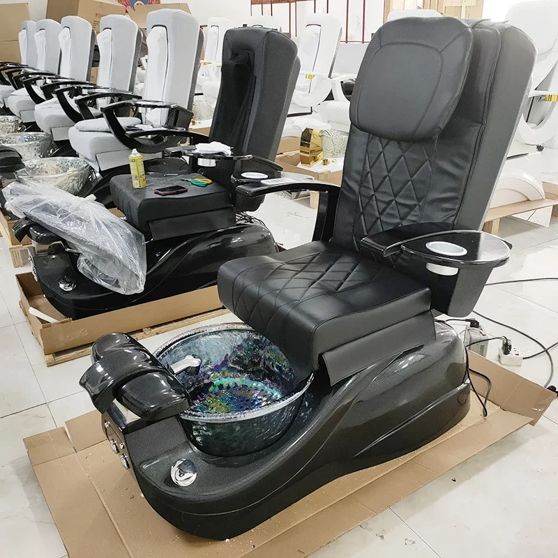 Luxury beauty hair salon furniture black pu leather manicure chair electric massage pipeless pedicure chair