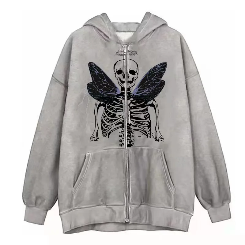 

Zip Up Hoodies Butterfly Printed Streetwear Women Goth Sweatshirts Harajuku Hip Hop Oversize Casual Hooded Cardigan Fashion 2023