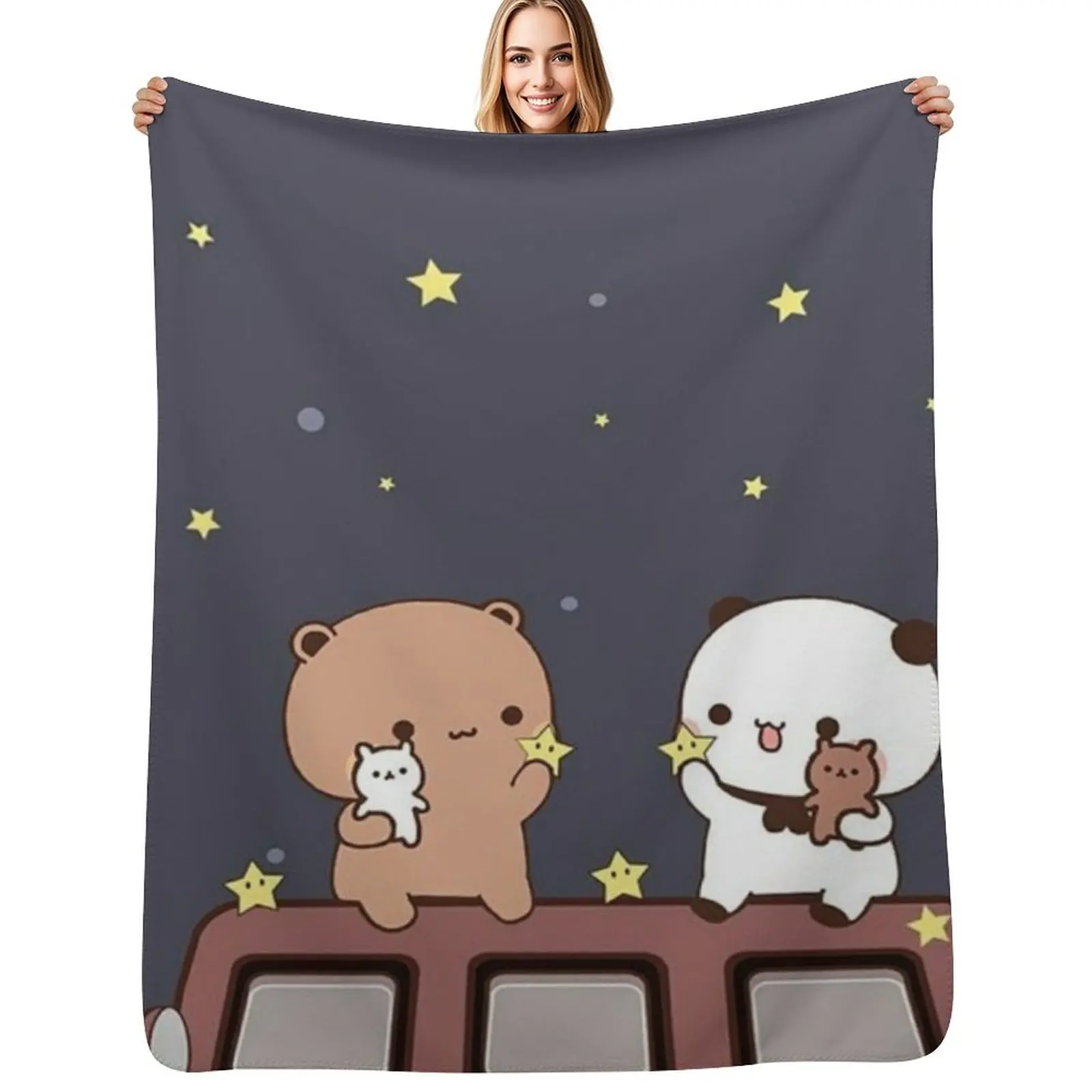 Bubu and Dudu Watching The Moon Together Throw Blanket Lightweight Cozy Blanket for Bed Sofa