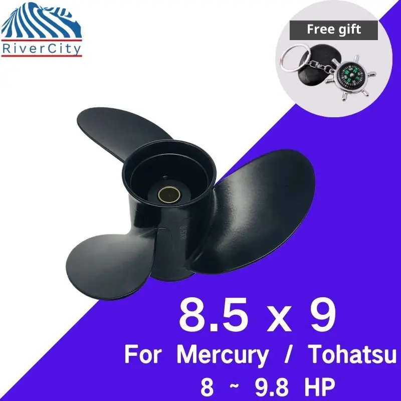 

For Tohatsu Nissan 8hp 9.8hp 8.5x9 Outboard Propeller Boat Aluminum Alloy Screw 3 Blade 12 Spline Marine Engine