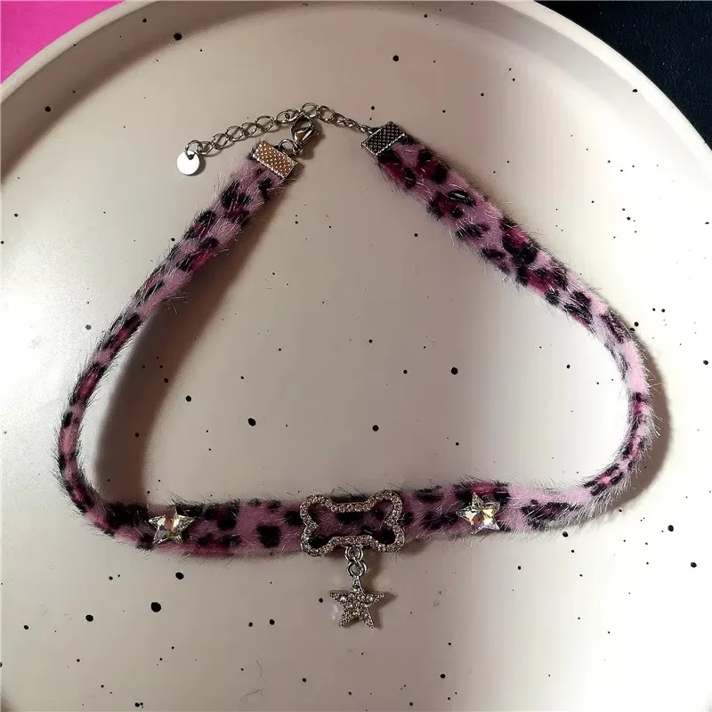 Y2K Katze Klaue Stern Herz Anhänger Plüsch Leopard Knochen Choker Charms Halsketten Für Frauen Goth Ästhetische Zubehör Grunge Schmuck