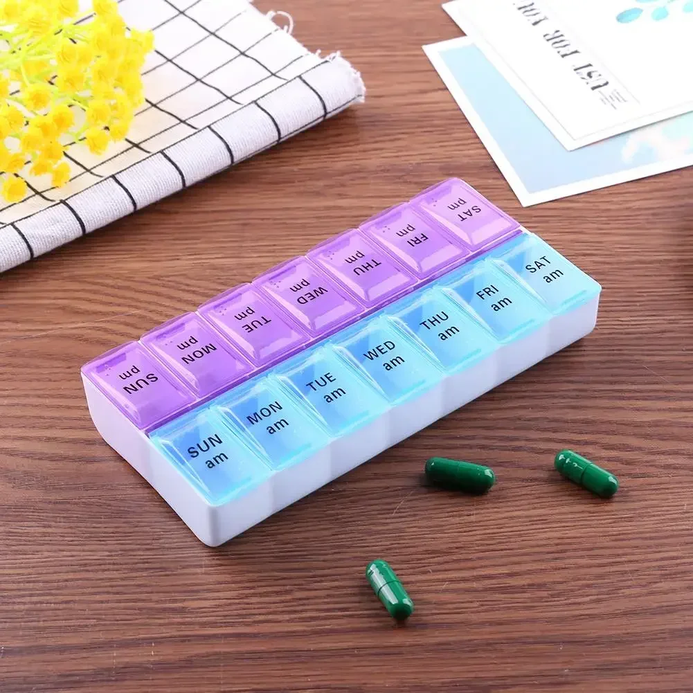 

Weekly 14 Grids 7 Days Pill Box Portable Travel Cases Organizer Pill Container Storage Tablets Vitamin Medicine
