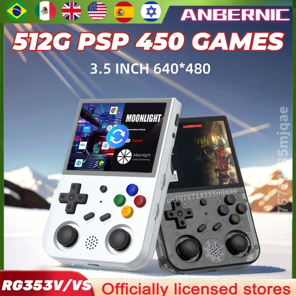 Anbernic RG353V 3.5INCH Touch Screen Portable Retro Video Game Console RK3566 Android11 Linux Dual System 512G 100000 Game