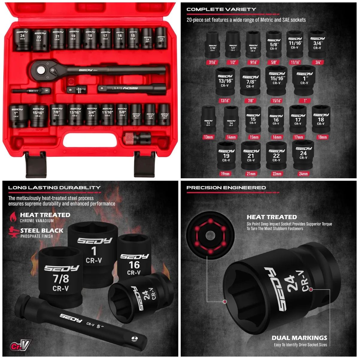 

25-Piece 1/2' Drive Socket Wrench Set SAE & Metric with Storage Box