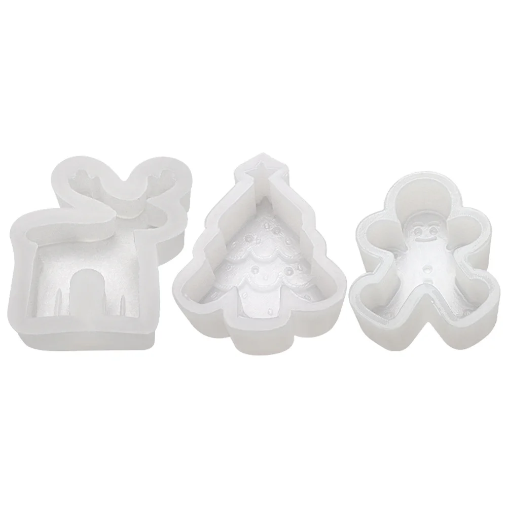 

3pcs Christmas Tree Gingerbread Man Reindeer Silicone Mold For Diy Scented Soap Making Xmas Mold Craft Molds
