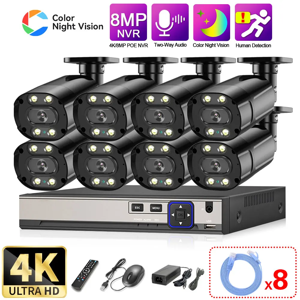 

4K Security Camera System POE 8MP Video Surveillance Set 8CH Nvr Kit Cctv Recording Outdoor Ip Camera