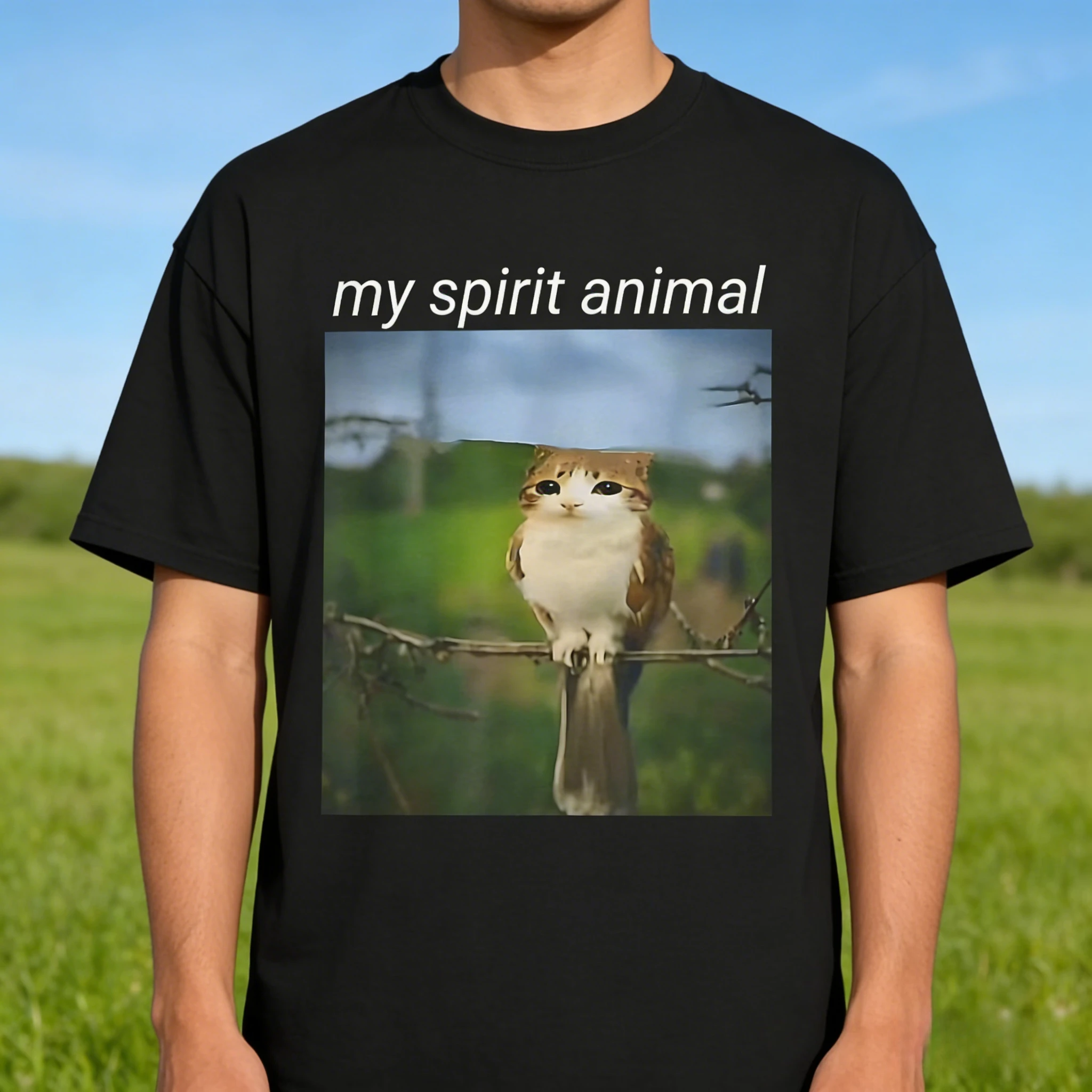 My Spirit Animal Funny Meowl Meme Cat Owl Meme Brainrot T-Shirt Men Women O Neck Top Short Sleeve Tees Summer Fashion Clothing